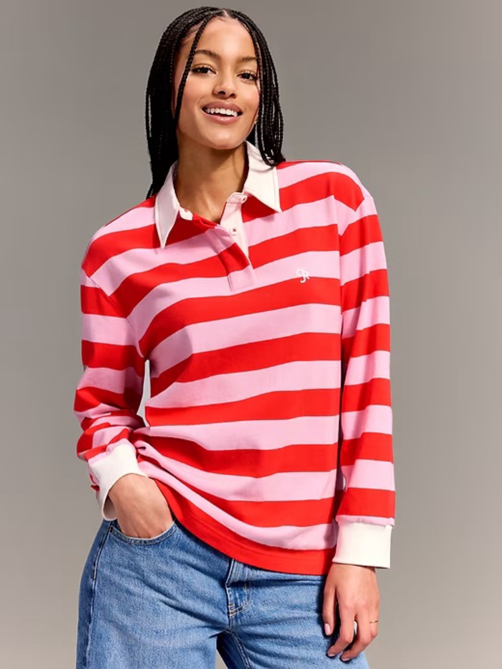NWT Old Navy x Christopher John Rogers Striped Pink & Red Rugby Shirt